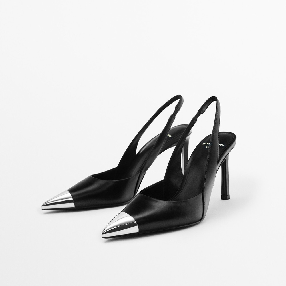 Massimo Dutti Leather Slingback heels with Metal toe cap